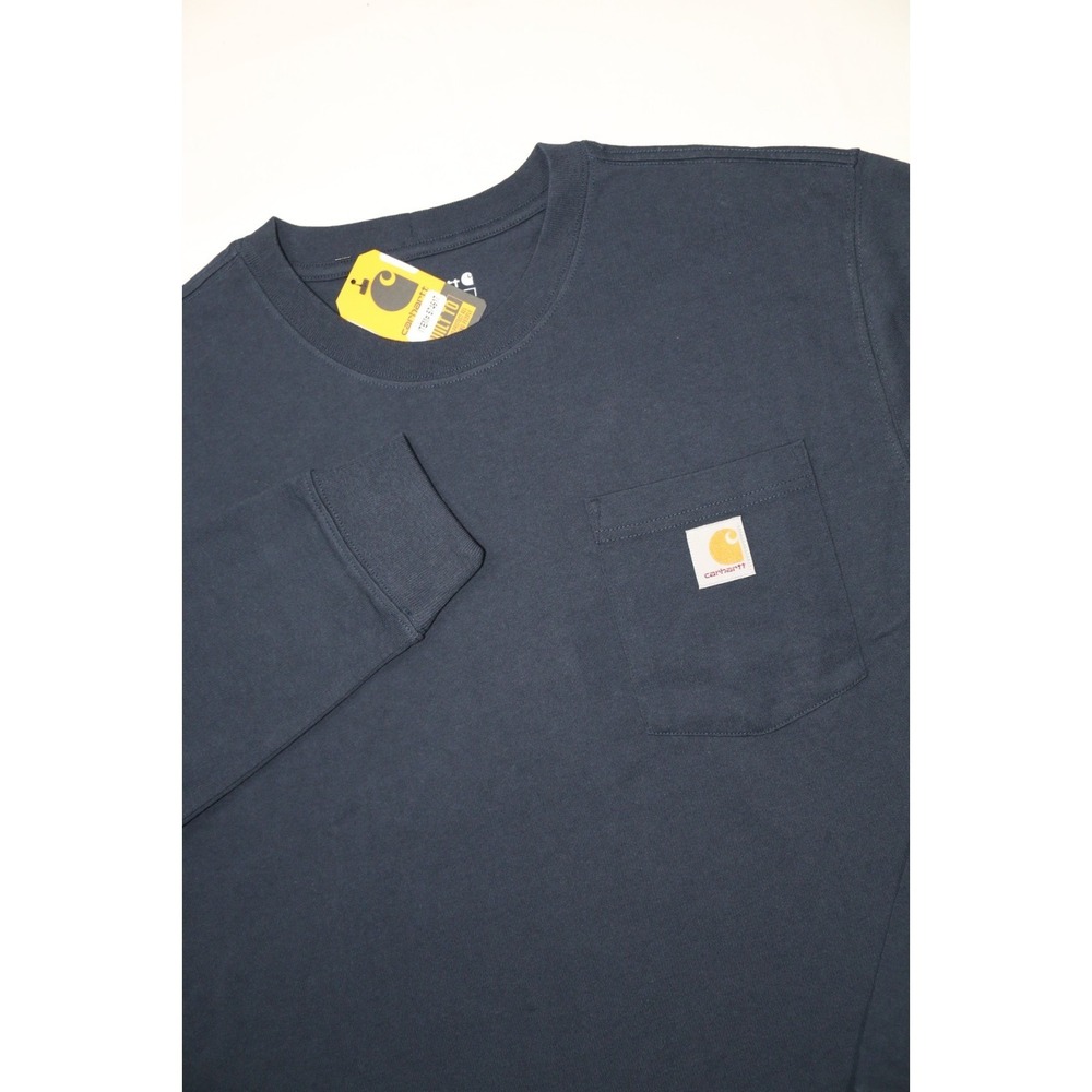 Carhartt Mens 2XL Loose Fit Heavyweight Long Sleeve Pocket T-Shirt Navy - Picture 3 of 10